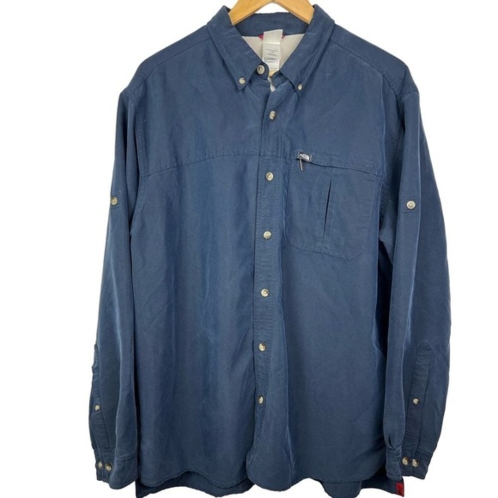 EUC The North Face Navy Button Down Long Sleeve Modal/Polyester Outdoors Shirt L